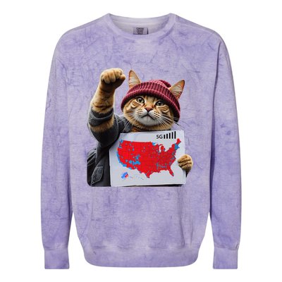 Funny Cat 2024 We Saved America Presidential Election Map Colorblast Crewneck Sweatshirt