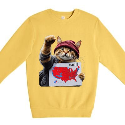 Funny Cat 2024 We Saved America Presidential Election Map Premium Crewneck Sweatshirt