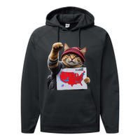 Funny Cat 2024 We Saved America Presidential Election Map Performance Fleece Hoodie