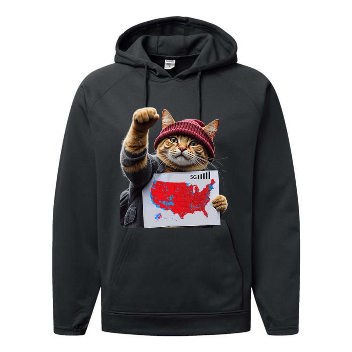 Funny Cat 2024 We Saved America Presidential Election Map Performance Fleece Hoodie