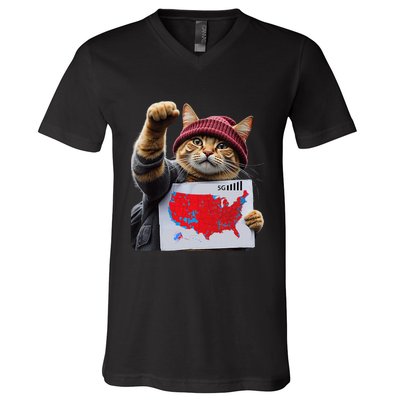 Funny Cat 2024 We Saved America Presidential Election Map V-Neck T-Shirt