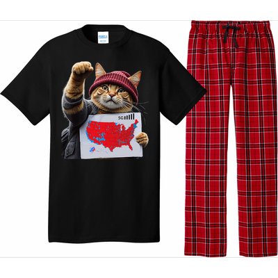 Funny Cat 2024 We Saved America Presidential Election Map Pajama Set