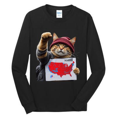 Funny Cat 2024 We Saved America Presidential Election Map Tall Long Sleeve T-Shirt