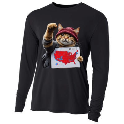 Funny Cat 2024 We Saved America Presidential Election Map Cooling Performance Long Sleeve Crew