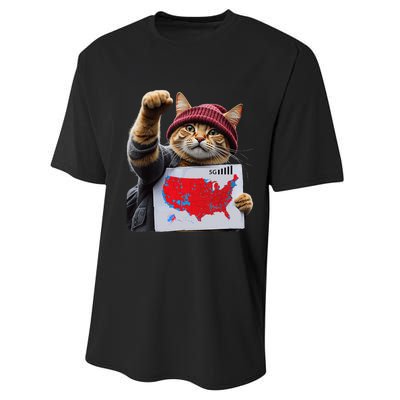 Funny Cat 2024 We Saved America Presidential Election Map Performance Sprint T-Shirt