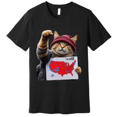 Funny Cat 2024 We Saved America Presidential Election Map Premium T-Shirt