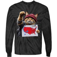 Funny Cat 2024 We Saved America Presidential Election Map Tie-Dye Long Sleeve Shirt