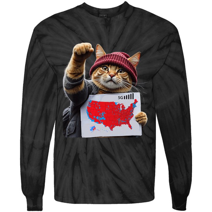 Funny Cat 2024 We Saved America Presidential Election Map Tie-Dye Long Sleeve Shirt