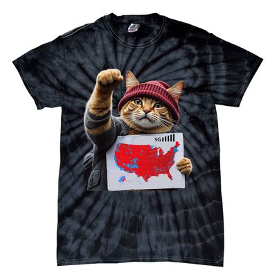 Funny Cat 2024 We Saved America Presidential Election Map Tie-Dye T-Shirt