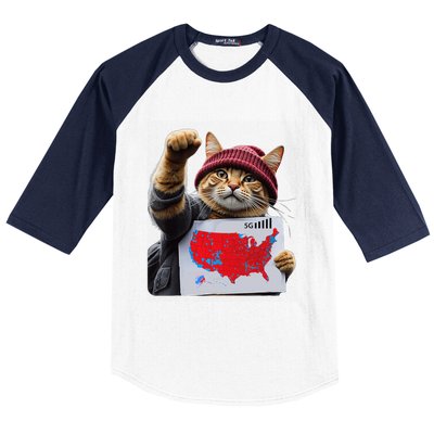 Funny Cat 2024 We Saved America Presidential Election Map Baseball Sleeve Shirt