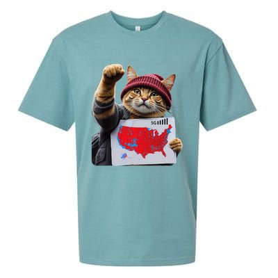 Funny Cat 2024 We Saved America Presidential Election Map Sueded Cloud Jersey T-Shirt