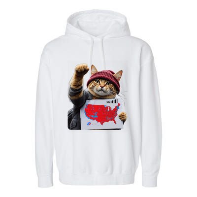 Funny Cat 2024 We Saved America Presidential Election Map Garment-Dyed Fleece Hoodie