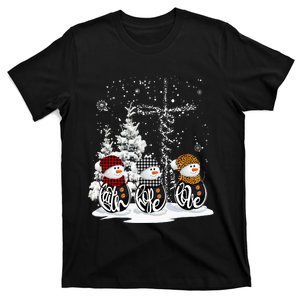 Funny Christmas 2024 Faith Hope Love Snowman Christian Cross T-Shirt