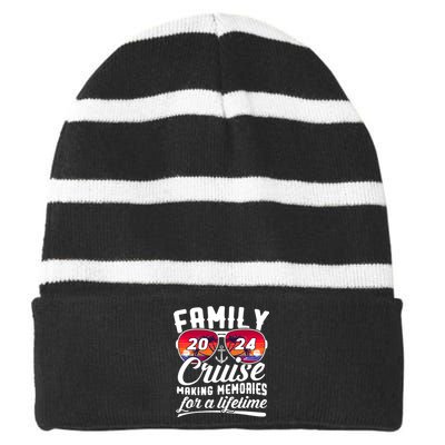 Family Cruise 2024 Making Memories Together Summer Trip Ship Striped Beanie with Solid Band