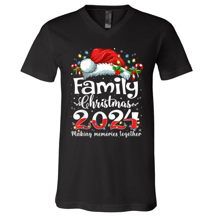 Family Christmas 2024 Matching Squad Santa Elf Funny Xmas V-Neck T-Shirt