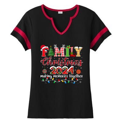 Family Christmas 2024 Matching Squad Santa Elf Funny Xmas Ladies Halftime Notch Neck Tee