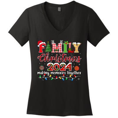 Family Christmas 2024 Matching Squad Santa Elf Funny Xmas Women's V-Neck T-Shirt