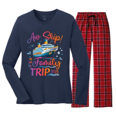 Family Cruise 2025 Aw Ship ItS Family Trip 2025 Women's Long Sleeve Flannel Pajama Set 