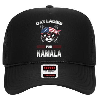 Funny Cat 2024 President Kamalaharris High Crown Mesh Back Trucker Hat