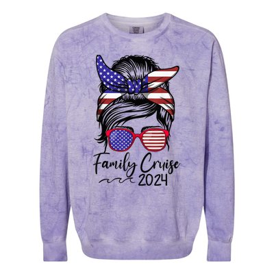 Family Cruise 2024 Matching Messy Bun Cruise Squad Shirt Colorblast Crewneck Sweatshirt