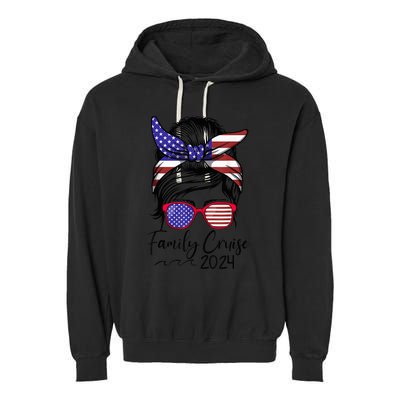 Family Cruise 2024 Matching Messy Bun Cruise Squad Shirt Garment-Dyed Fleece Hoodie