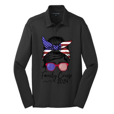 Family Cruise 2024 Matching Messy Bun Cruise Squad Shirt Silk Touch Performance Long Sleeve Polo