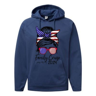 Family Cruise 2024 Matching Messy Bun Cruise Squad Shirt Performance Fleece Hoodie