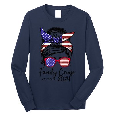 Family Cruise 2024 Matching Messy Bun Cruise Squad Shirt Long Sleeve Shirt