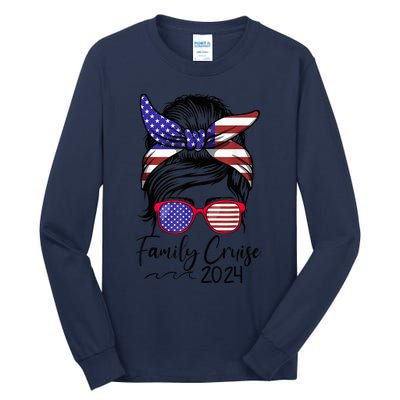 Family Cruise 2024 Matching Messy Bun Cruise Squad Shirt Tall Long Sleeve T-Shirt