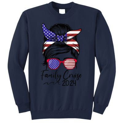 Family Cruise 2024 Matching Messy Bun Cruise Squad Shirt Tall Sweatshirt