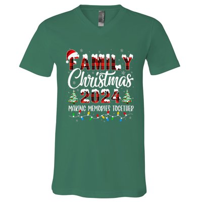 Family Christmas 2024 Matching Squad Santa Red Plaid Xmas V-Neck T-Shirt