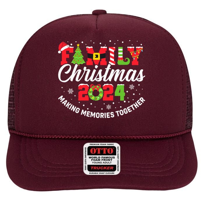 Family Christmas 2024 Matching Outfit Xmas Squad Santa Group High Crown Mesh Back Trucker Hat