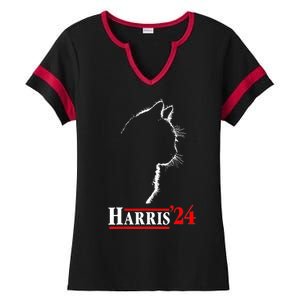 Funny Cat 2024 President Kamala Harris Cat Ladies For Kamala Gift Ladies Halftime Notch Neck Tee