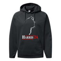 Funny Cat 2024 President Kamala Harris Cat Ladies For Kamala Gift Performance Fleece Hoodie