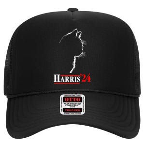 Funny Cat 2024 President Kamala Harris Cat Ladies For Kamala Gift High Crown Mesh Back Trucker Hat