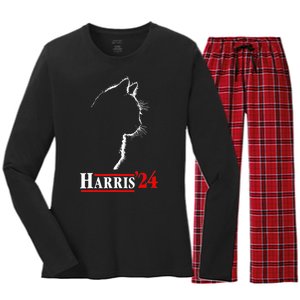 Funny Cat 2024 President Kamala Harris Cat Ladies For Kamala Gift Women's Long Sleeve Flannel Pajama Set 