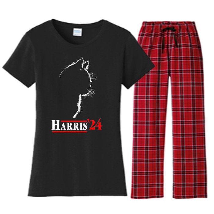 Funny Cat 2024 President Kamala Harris Cat Ladies For Kamala Gift Women's Flannel Pajama Set