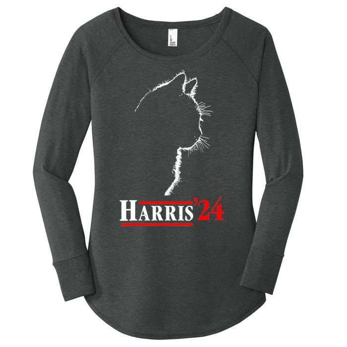 Funny Cat 2024 President Kamala Harris Cat Ladies For Kamala Gift Women's Perfect Tri Tunic Long Sleeve Shirt