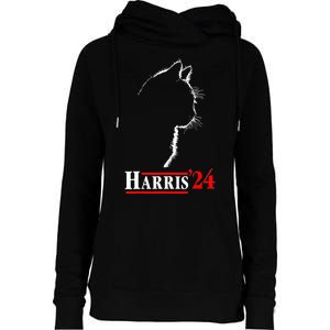 Funny Cat 2024 President Kamala Harris Cat Ladies For Kamala Gift Womens Funnel Neck Pullover Hood