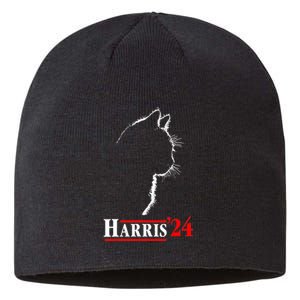 Funny Cat 2024 President Kamala Harris Cat Ladies For Kamala Gift Sustainable Beanie