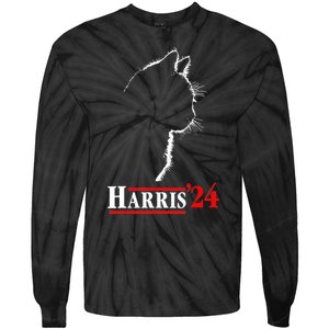 Funny Cat 2024 President Kamala Harris Cat Ladies For Kamala Gift Tie-Dye Long Sleeve Shirt