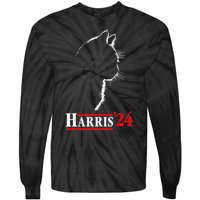 Funny Cat 2024 President Kamala Harris Cat Ladies For Kamala Gift Tie-Dye Long Sleeve Shirt