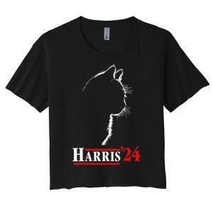 Funny Cat 2024 President Kamala Harris Cat Ladies For Kamala Gift Women's Crop Top Tee