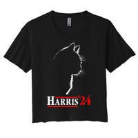 Funny Cat 2024 President Kamala Harris Cat Ladies For Kamala Gift Women's Crop Top Tee