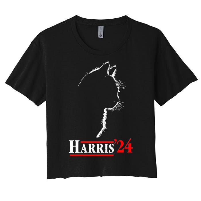 Funny Cat 2024 President Kamala Harris Cat Ladies For Kamala Gift Women's Crop Top Tee