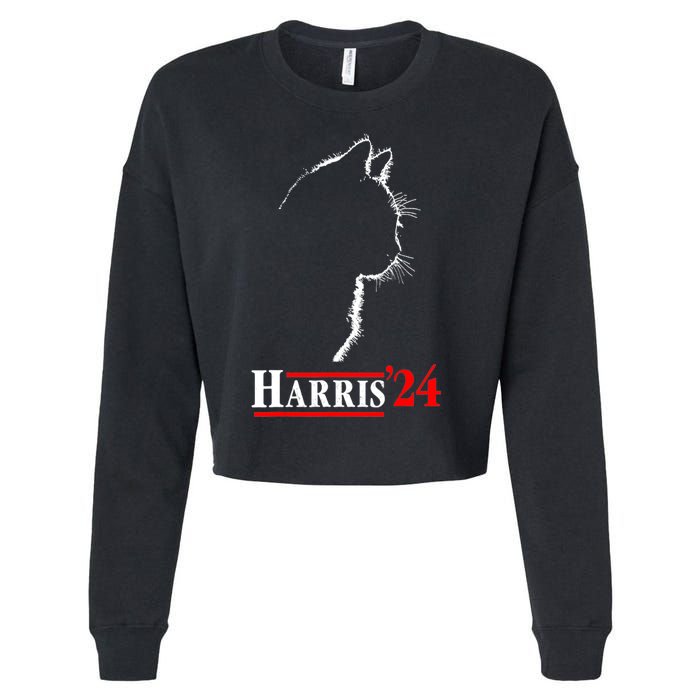 Funny Cat 2024 President Kamala Harris Cat Ladies For Kamala Gift Cropped Pullover Crew