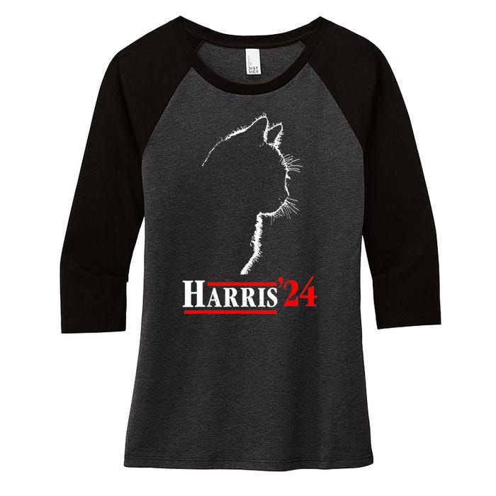 Funny Cat 2024 President Kamala Harris Cat Ladies For Kamala Gift Women's Tri-Blend 3/4-Sleeve Raglan Shirt