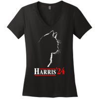 Funny Cat 2024 President Kamala Harris Cat Ladies For Kamala Gift Women's V-Neck T-Shirt