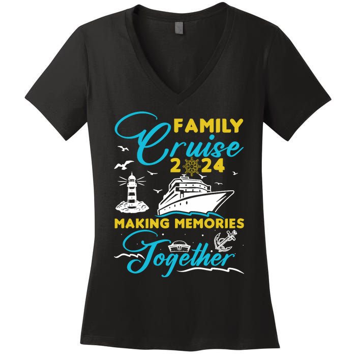 Family Cruise 2024 Making Memories Together Summer Trip Ship Women's V-Neck T-Shirt