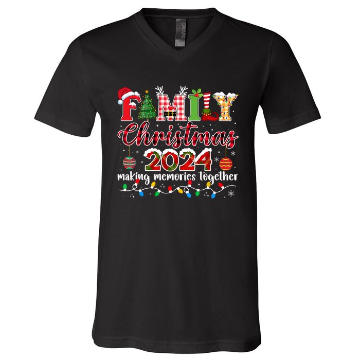 Family Christmas 2024 Matching Squad Santa Elf Funny Xmas V-Neck T-Shirt